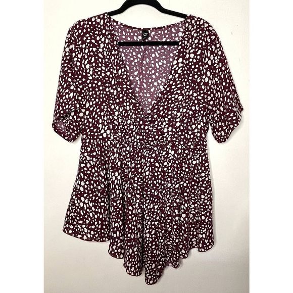 SHEIN Tops - Shein Curve Maroon Burgundy‎ and Cream Flowy Top 2XL